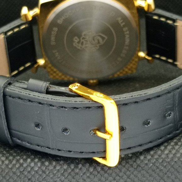 Vintage 1973 Square Henri Sandoz Manual Mens Gold Watch W/Green Face - Picture 2 of 8